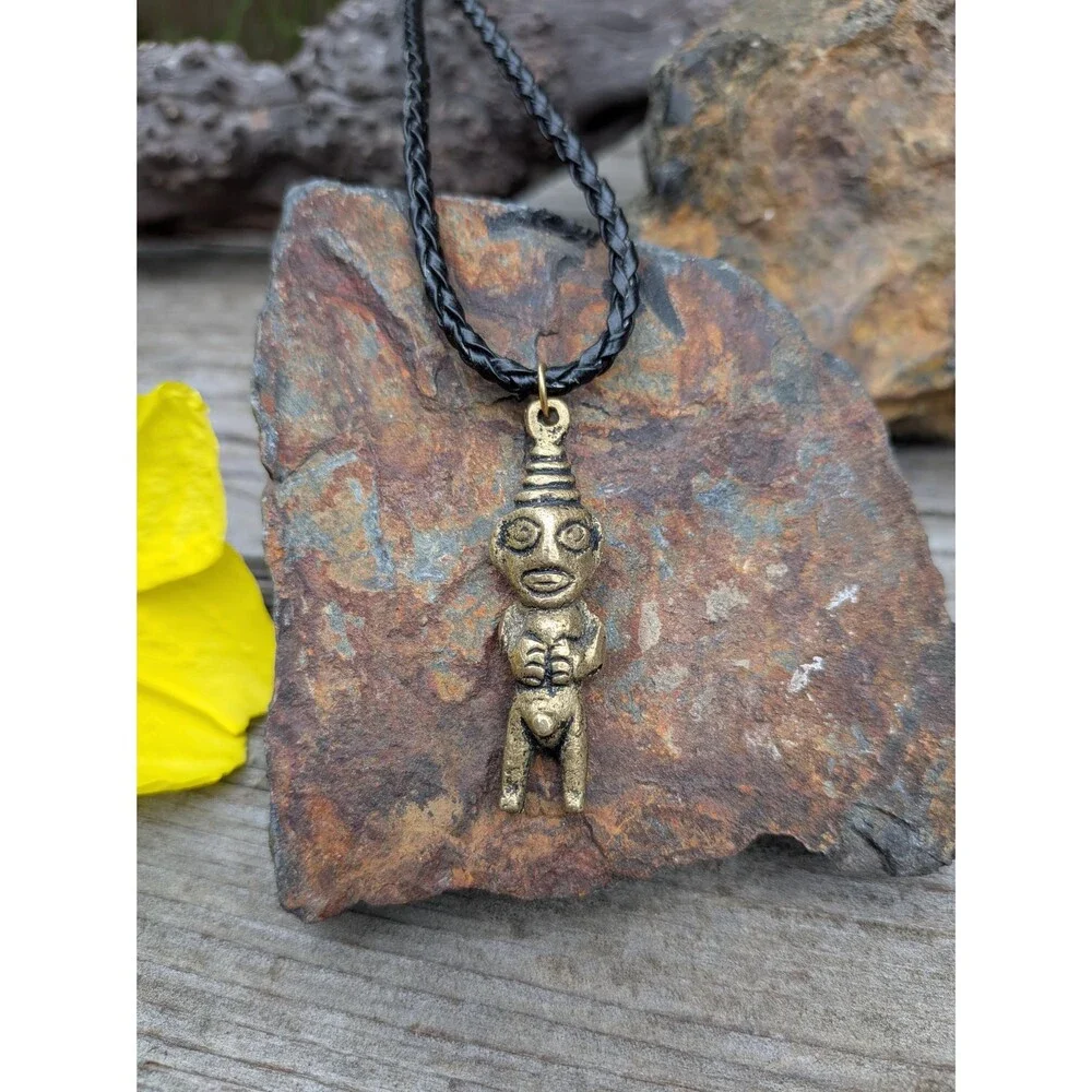 Vintage Brass Latin American First Nations Fertility God Pendant Necklace
